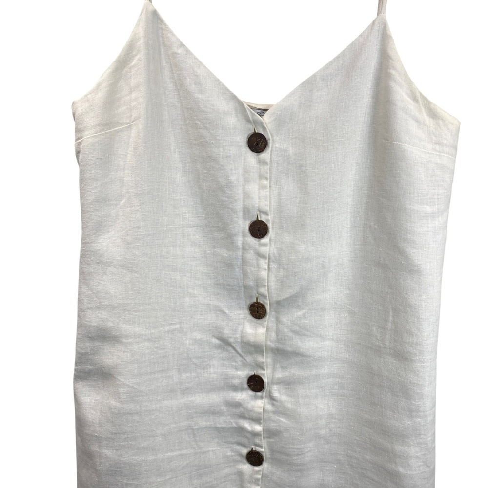 Rails Lizzie Bisque 100% Linen Button Front Midi Slip Dress Cream Womens Medium - Picture 4 of 10